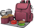 Modoker Dog Travel Bag Backpack, Airline Approved Pet Accessories Organizer for Dog and Cat with Shoulder Strap, 2 Dog Food Storage Containers, 2 Collapsible Dog Bowls,1 Pet Mat, Rose Red