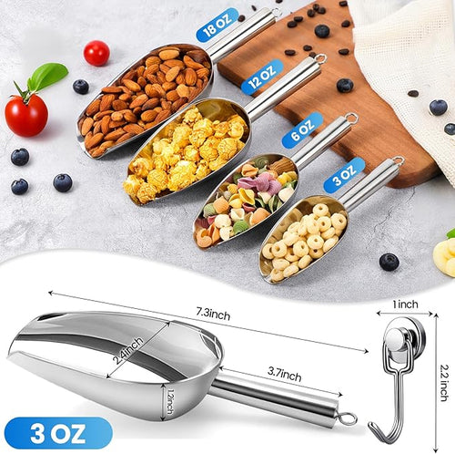 3oz Stainless Steel Ice Scoop for Freezer with Magnetic Hook – Dishwasher Safe Ice Scooper for Ice Machine – Metal Scoop for Ice Bucket, Dog Food, Flour, Canisters