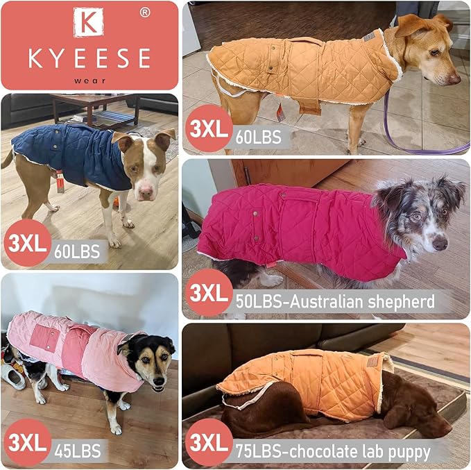 KYEESE Dog Coat Waterproof Dog Coats for Large Dogs Warm Pets Clothes for Cold Weather Windproof Dogs Jacket with Fleece Lined Thick Pet Winter Puffer Coat with Pocket Soft Pet Sweater with Leash Hole