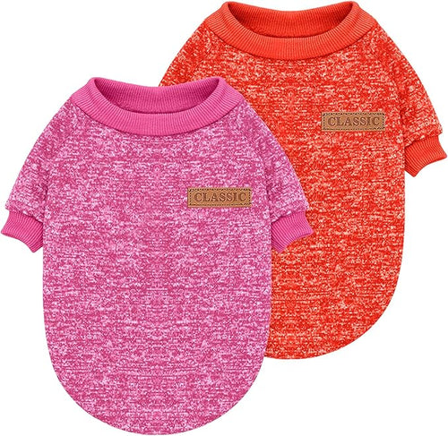 2 Pieces Pet Dog Classic Knitwear Sweater, Fleece Coat for Small,Medium Dogs,Warm Pet Dog Cat Clothes,Soft Puppy Customes for Chihuahua Yorkshire Tzu (Rose Red Orange,M)