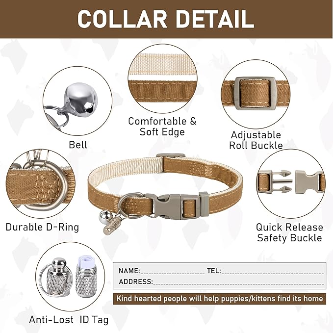 GAMUDA Small Pet Harness Collar and Leash Set, Step in No Chock No Pull Linen Fabric Soft Mesh Dog Vest Harnesses Reflective for Dogs Puppy Cats Kitten Rabbit (Brown, XL)