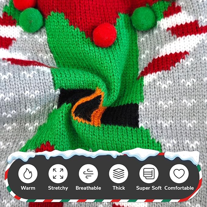 PETCARE Dog Christmas Sweater Ugly Elf Clown Cat Sweater Vest Pet Jumper Grey Green Holiday Dog Clothes Puppy Sweaters for Small Medium Large Dogs Cats Fall Winter Outfits Xmas Dogs Costume,Large