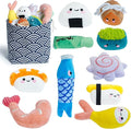 Nocciola 10 PCS Sushi Small Dog Toys to Keep Them Busy, Cute Stuffed Puppy Toys with Bag, Plush Dog Squeaky Toy for Small to Medium Dog, Doggie Birthday Gifts