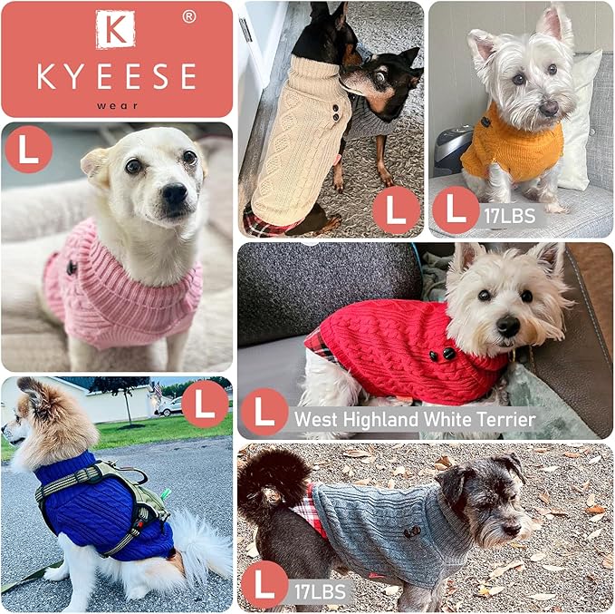 KYEESE Dog Sweater Soft Pullover Dog Sweaters for Small Dogs Girl Comfy Pet Coat for Fall Winter Cold Weather Stretchy Knitwear Cat Clothes with Gingham Patchwork Warm Turtleneck Small Dogs Sweater