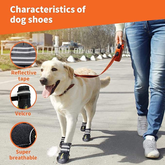 DcOaGt Dog Shoes for Large Dogs, Waterproof Anti-Slip Dog Boots & Paw Protectors for Summer Hot Pavement Winter Snow, Breathable and Reflective Dog Booties for Hiking/Walking/Outdoor/Floor
