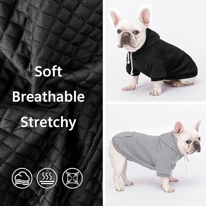 2 Pack Dog Hoodie Sweaters for Small Medium Dogs Warm Dog Clothes for Large Dogs Soft Waffle-Like Laminated Sweatshirt Bulldog (Black, S (Back: 11.5",Chest: 15.5", Neck: 10"))