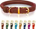 OOPSDOGGY Reflective Rolled Leather Dog Collar Adjustable Soft Padded Pet Collar for Small Medium Large Breed Dogs (Brown, XL, 17"-21")
