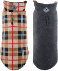 The Worthy Dog Fargo Fleece Check Dog Jacket, Adjustable Reversible with Harness Hole, Wind-Resistant, Winter Outdoor Clothes for Pets, Tan - 20''