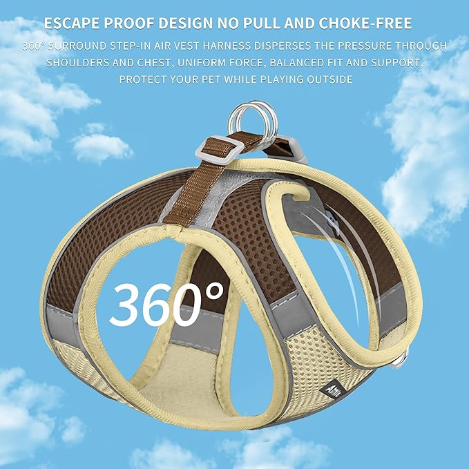 AIITLE Easy Walk Dog Harness and Leash Set - Pet Supply No Pull, Step in Adjustable Pet Harnesses with Padded Vest for Summer, No Choke Over, Easy to Put on Medium Dogs Beige L