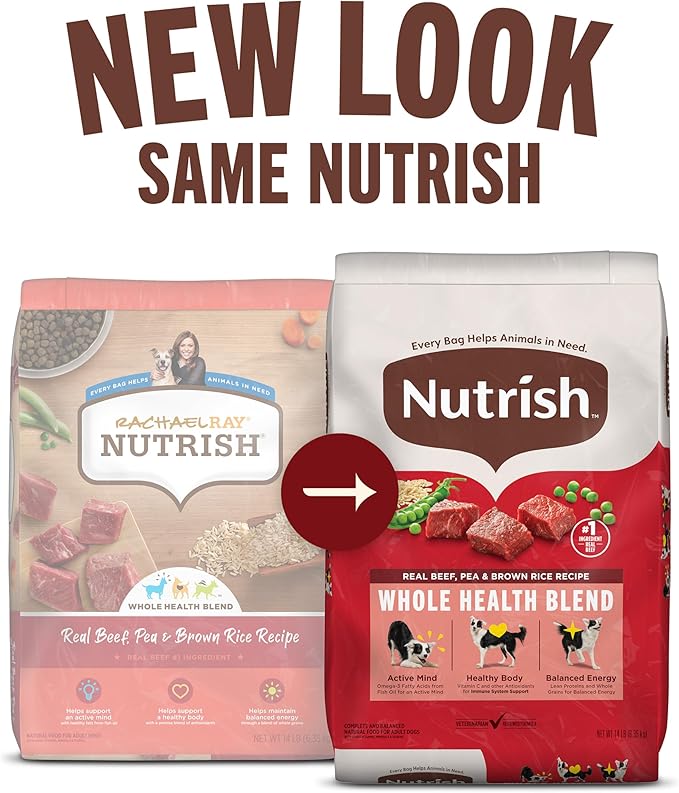 Nutrish Real Beef, Pea & Brown Rice Recipe Whole Health Blend Dry Dog Food, 14 lb. Bag, Packaging May Vary (Rachael Ray)