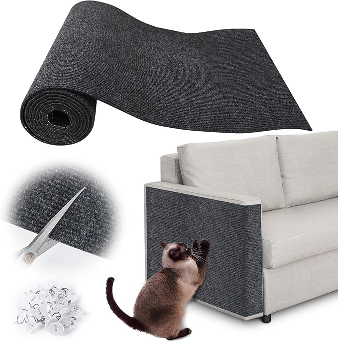 Cat Scratch Furniture Protector - 78.7" x 13.8" Trimmable Self-Adhesive Cats Claws Scratch Pads, DIY Cat Climbing Couch Protector for Scratch Post Cat Tree Replacement Indoor (Dark Gray)