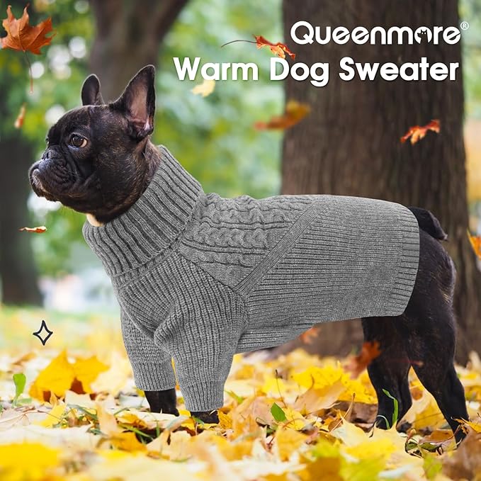 Queenmore Dog Sweaters for Large Dogs, Warm Turtleneck Pullover for Male/Female Pets, Soft Knitwear Sweater for Labradors/German Shepherds, Cold Weather Coat for Large Canine - Grey, Size L