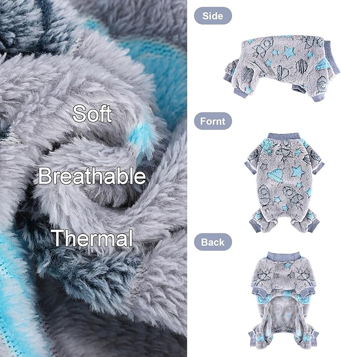 Fleece Dog Pajamas Boy, Fall Winter Pjs Cute Extra Small Puppy Clothes, 4 Legs Dog Sweater Jumpsuit, Soft Stretchy Doggie Onesies Pet Apparel Outfits for Chihuahua Yorkie Cat, XXXS