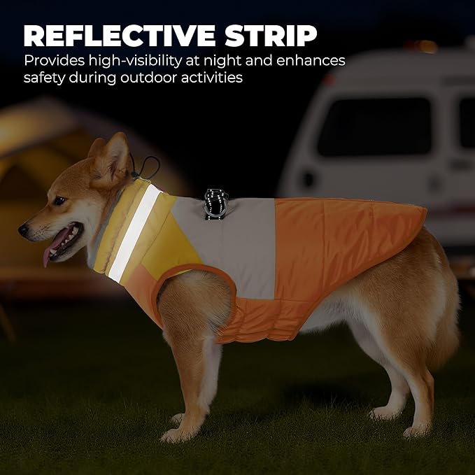 Dog Coats for Medium Dogs, Waterproof Dog Winter Jacket with Harness Built in, Cold Weather Coats, Reflective Zip-up Pet Vest, Warm Fleece Lined Dogs Snowsuit, Orange X-Large