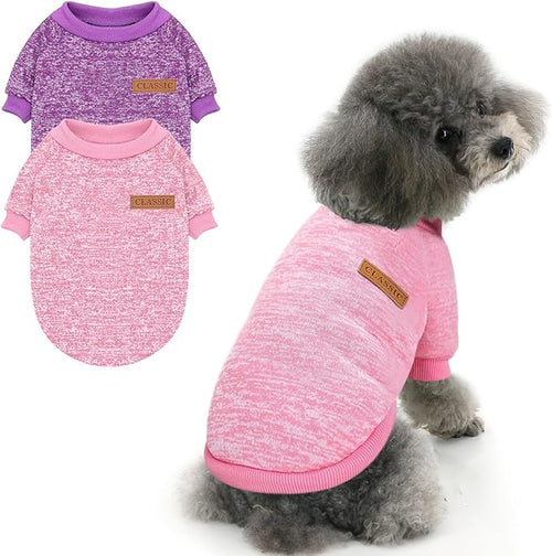 2 Pieces Pet Dog Classic Knitwear Sweater, Fleece Coat for Small,Medium Dogs,Warm Pet Dog Cat Clothes,Soft Puppy Customes for Chihuahua Yorkshire Tzu (Pink Purple,L)