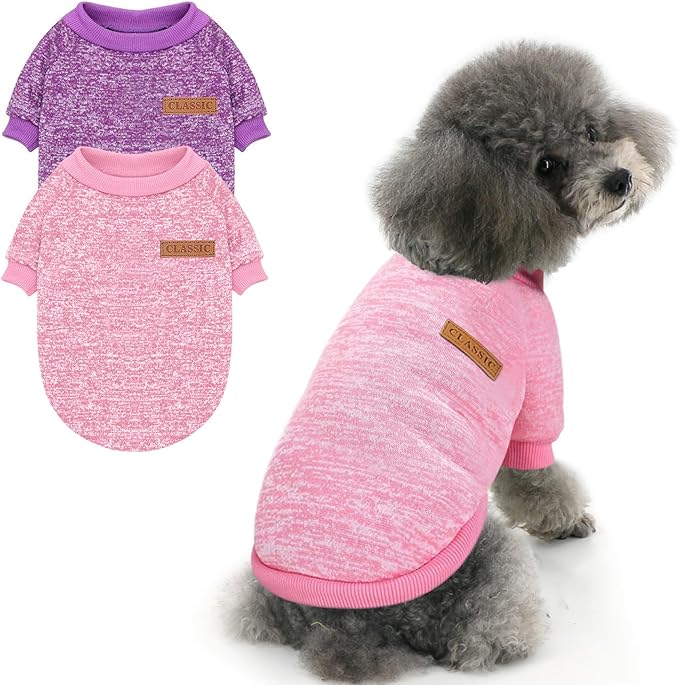 2 Pieces Pet Dog Classic Knitwear Sweater, Fleece Coat for Small,Medium Dogs,Warm Pet Dog Cat Clothes,Soft Puppy Customes for Chihuahua Yorkshire Tzu (Pink Purple,S)