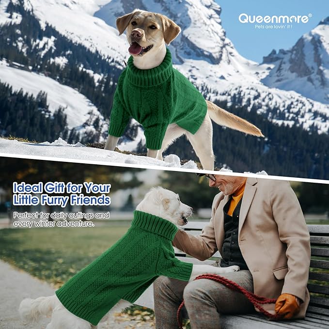 Queenmore XL Dog Sweater,Christmas Dog Sweaters for Extra Large Dogs Girl Boy,Warm Soft Fall Doggy Pullover Clothes,Turtleneck Knitted Pet Winter Apparel for Golden Retriever,Labrador(Green,XL)