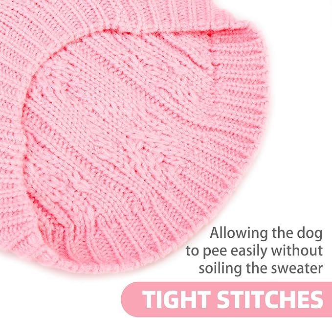 PUPTECK Dog Sweater, Turtleneck Warm Knitted Pullover Coat, Thick Cable Knitwear Clothes in Winter, Pet Apparel Outfits for Small Medium Dogs, for Cold Weather Indoor & Outdoor, Pink XS