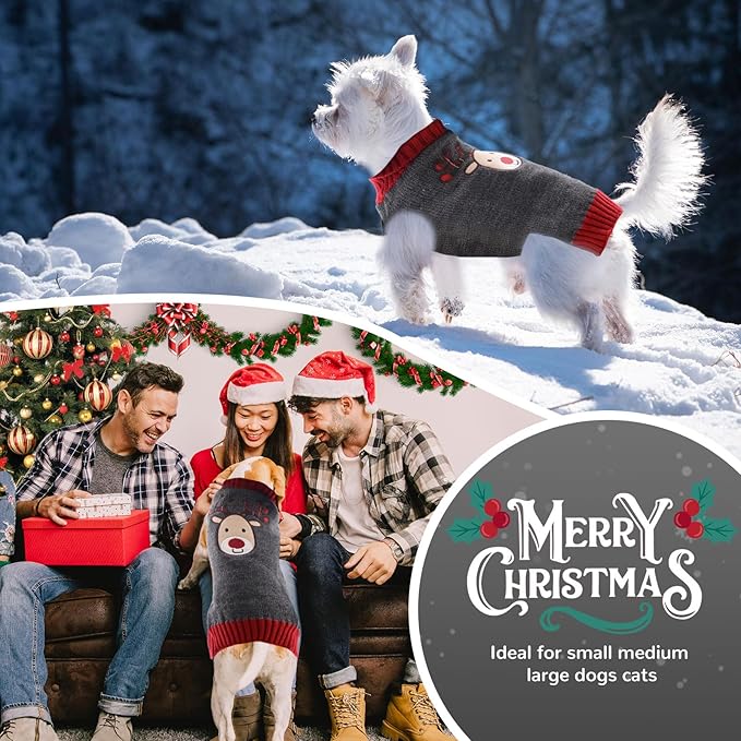 PETCARE Reindeer Christmas Dog Sweater Gray Cat Sweater Vest Cartoon Elk Pet Holiday Dog Clothes Puppy Sweaters for Small Medium Large Dogs Cats Fall Winter Outfits Xmas Dogs Costume,Medium