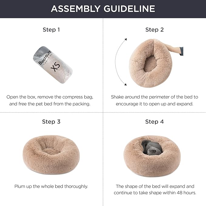 Bedsure Calming Cat Beds for Indoor Cats - Small Washable Round Cat Bed, Anti-Slip Fluffy Plush Faux Fur Pet Bed, Fits up to 15 lbs Pets,Light Blue, 20 inches