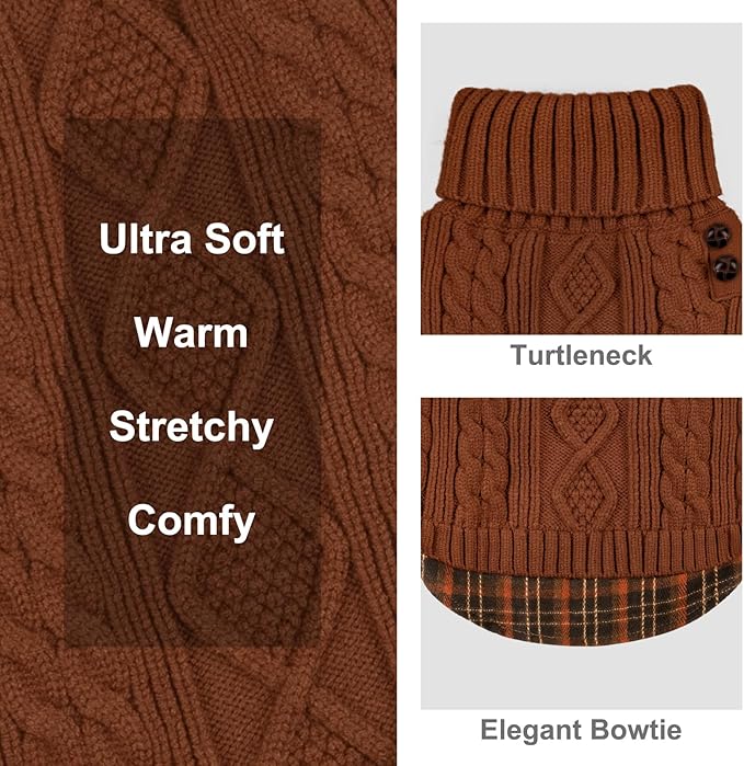 KYEESE Dog Sweater Comfy Pet Coat for Fall Winter Cold Weather Stretchy Knitwear Cat Clothes Warm Turtleneck Medium Dogs Sweater with Gingham Patchwork Soft Pullover Dog Sweaters for Medium Dogs Boy