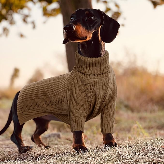 ASENKU Dog Sweater, Dog Sweaters for Medium Dogs, Warm Pullover Doggie KnitTurtleneck Warm Clothes for French Bulldog, Boston Terrier（Coffee, L）