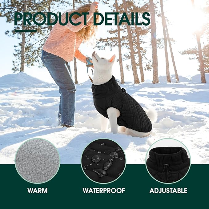 Kuoser Medium Dog Coat | All-Breed Thermal Wear with Windproof Layer | Reflective Tabs Enhance Visibility in Snow, Snap Buckles Simplify Dressing, Black M