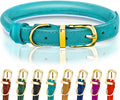 OOPSDOGGY Reflective Rolled Leather Dog Collar Adjustable Soft Padded Pet Collar for Small Medium Large Breed Dogs (Teal, XL, 17"-21")