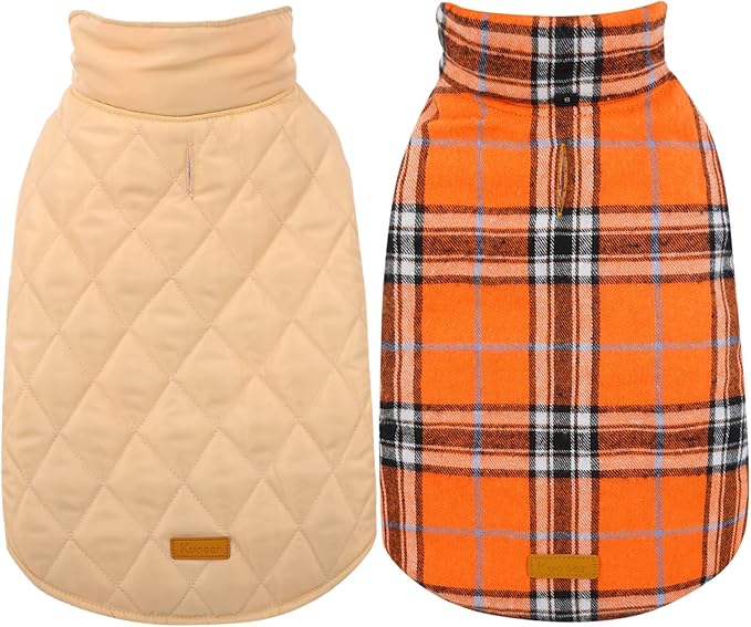 Kuoser Warm Dog Coat, Waterproof Dog Jacket for Extra Large Dogs, Adjustable Durable XXL Doggie Winter Coat Reversible Puppy Cold Weather Apparel from Small to Large Breed, Orange XXL
