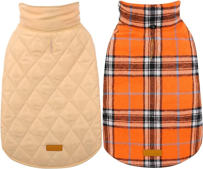 Kuoser Warm Dog Coat, Waterproof Dog Jacket for Extra Large Dogs, Adjustable Durable XL Doggie Winter Coat Reversible Cozy Puppy Cold Weather Apparel from Small to Large Breed, Orange XL