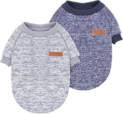 2 Pieces Pet Dog Classic Knitwear Sweater, Fleece Coat for Small,Medium Dogs,Warm Pet Dog Cat Clothes,Soft Puppy Customes for Chihuahua Yorkshire Tzu (Grey Navy,S)