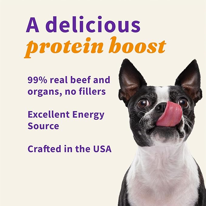 Halo Freeze Dried Raw Dog Food Topper, Beef Recipe, 100% Protein Source, For Natural Energy, Real Meat Topper, 3.5 Oz Pouch