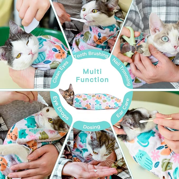 Cat Wrap for Grooming Self-Adherent Cat Wrap for Cutting Nails Cat Grooming Wrap Cat Burrito Wrap Anti-Bite, Anti-Escape Cat Swaddle Wrap 2PCS (Orange Kitten-M & Funny Bear-XL, M & XL)