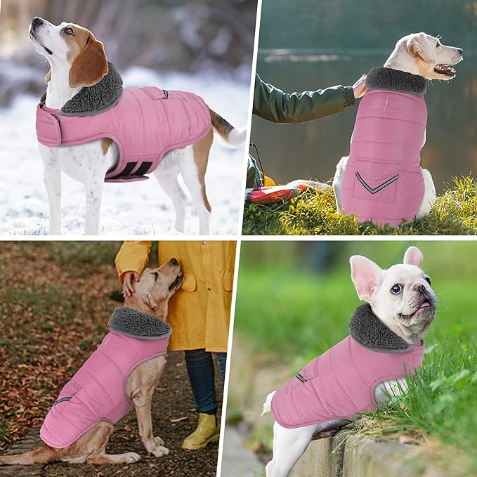 Dog Coat, Waterproof Dog Winter Jacket with Pocket, Reflective Adjustable Pet Snow Vest, Warm Cozy Fleece Sweater for Small Medium Extra Large Dogs - Light Pink, XL