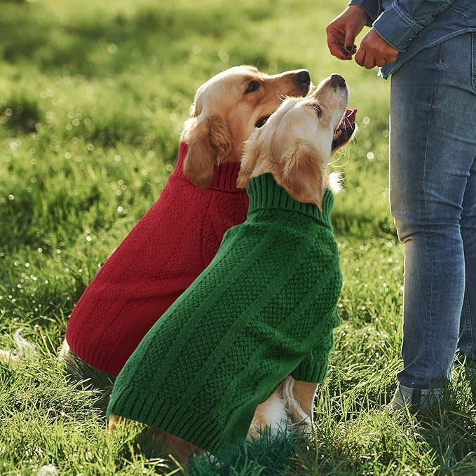 Queenmore Dog Sweaters for Medium Dogs Girls Boys,Soft Dog Sweater Christmas,Turtleneck Pullover Pet Sweaters Knitwear Outfit for Holiday,Knitted Soft Thick Warm Sweater for Bulldog,Dachshund(Green,M)