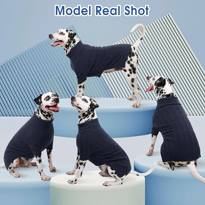 Queenmore Dog Sweaters for Medium Dogs Girls Boys,Soft Dog Sweater Xmas,Turtleneck Pullover Pet Sweaters Knitwear Outfit for Holiday,Knitted Soft Thick Warm Sweater for Bulldog,Dachshund(Dark Navy,M)
