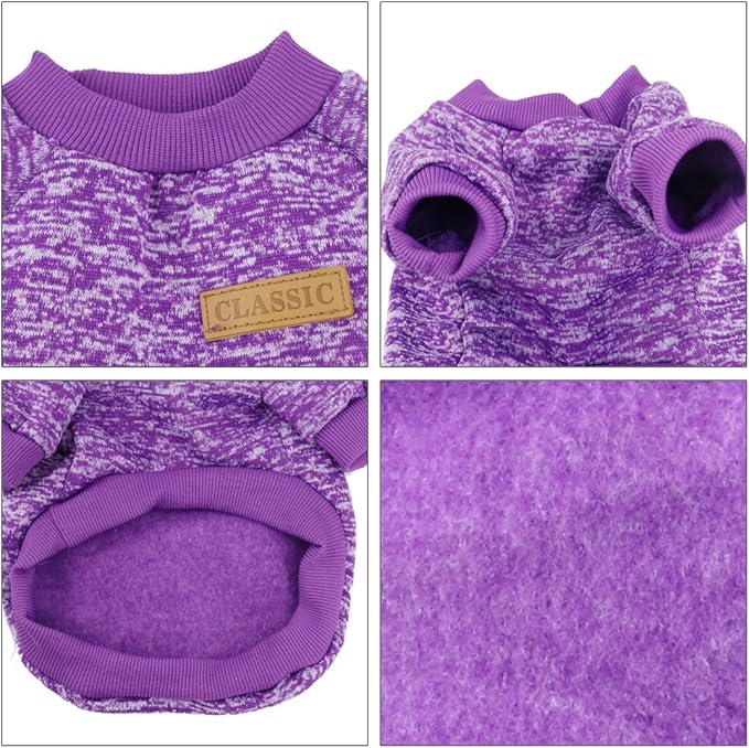 Idepet Pet Dog Classic Knitwear Sweater,Soft Fleece Coat for Small,Medium,Large Dog,Warm Pet Dog Cat Clothes,Soft Puppy Customes 2 Color (S, Purple)