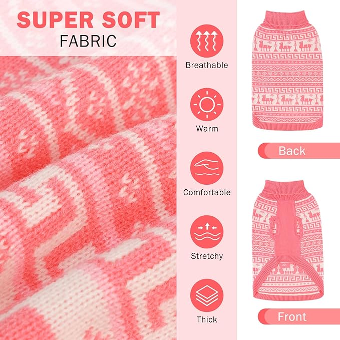 SCENEREAL Turtleneck Dog Sweater for Small Medium Large Dogs Girls Boys, Knit Pet Pullover Puppy Clothes Cold Weather Coats, Holiday Outfits Sweatshirt for Christmas, Pink L