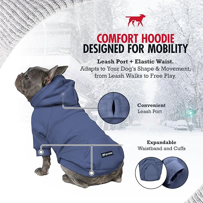 Tuff Pupper Dog Hoodie | Premium Quality 100% Organic Cotton | Ultra Soft Interior for Superior Comfort | Elastic Cuffs & Drawstring for Warmth | Stretch Fit Suitable for All Breeds (Blue, S)