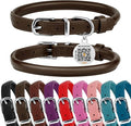 BRONZEDOG Rolled Leather Dog Collar for Small Medium Large Dogs with QR ID Tag (XS: 9-11 Inch, Coffee Brown)