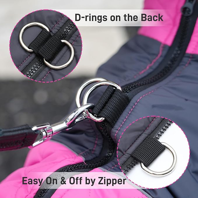 Warm Fleece Dog Coats for Small Dogs,D-Rings Waterproof Puppy Jacket for Cold Winter,Pink S