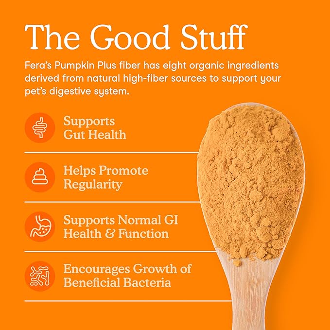 Fera Pets Cat & Dog Pumpkin Plus - Fiber Supplement - USDA Organic - Supports Gut & Digestive Health - Promotes Regularity - 7 Sources of Fiber - 90 Scoops