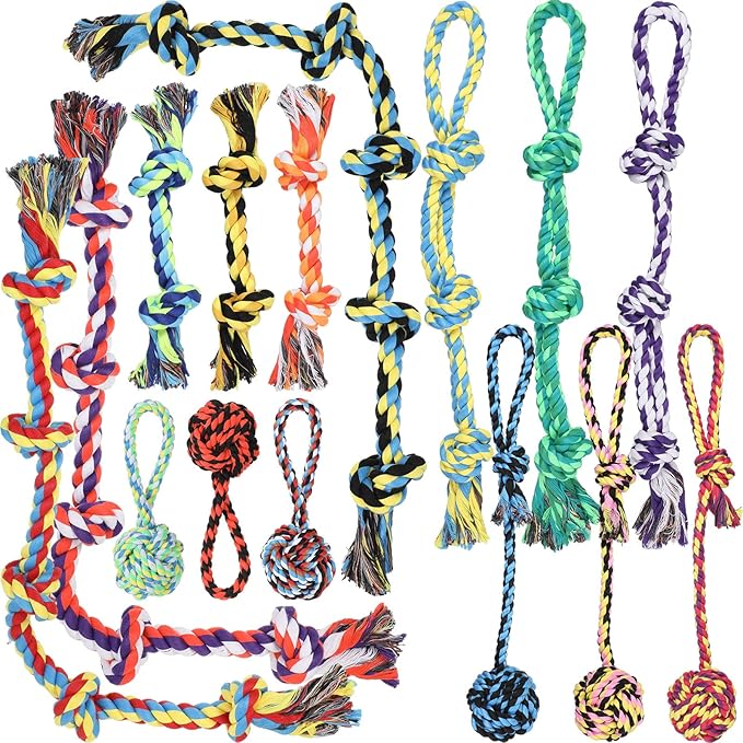 Wettarn 15-Piece Dog Rope Toys - Heavy Duty Cotton, Tough Tug Toys for Aggressive Chewers, Medium to Large Breeds, Puppy Teeth Cleaning, 5 Types