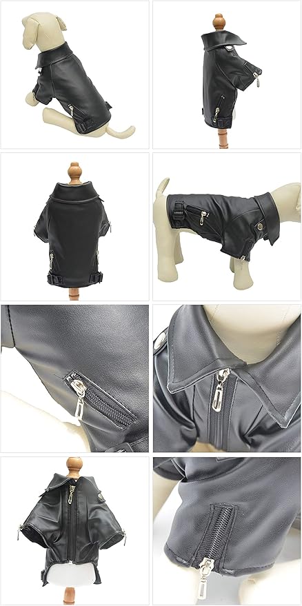 Lovelonglong Cool Dog Leather Jacket, Warm Coats Dogs Windproof Cold Weather Coats for Large Medium Small Dogs, Labrador Golden Retriever Clothing Black L-L