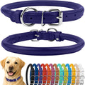 CollarDirect Rolled Leather Dog Collar, Soft Padded Round Puppy Collar, Handmade Genuine Leather Collar Dog Small Large Cat Collars 13 Colors (15-19 Inch, Purple Textured)