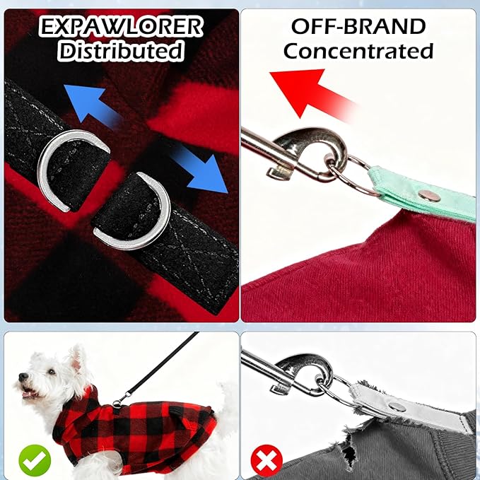 EXPAWLORER Dog Hoodie Fleece Sweater Vest, Plaid Dog Sweatshirt Fall Winter Pet Clothes with Leash Ring, Sleeveless Warm Cozy Puppy Clothing for Cat Small Medium Large Dogs Girl Boy, Checkered M