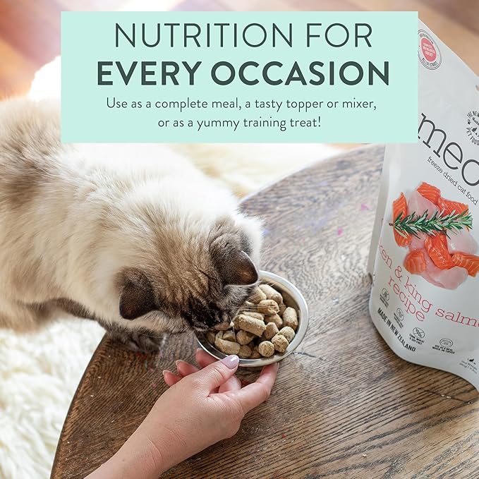 The New Zealand Natural Pet Food Co Meow Freeze Dried Cat Food - Chicken & King Salmon Recipe, High Protein Treats & Toppers, Dry Cat Food,9.9oz