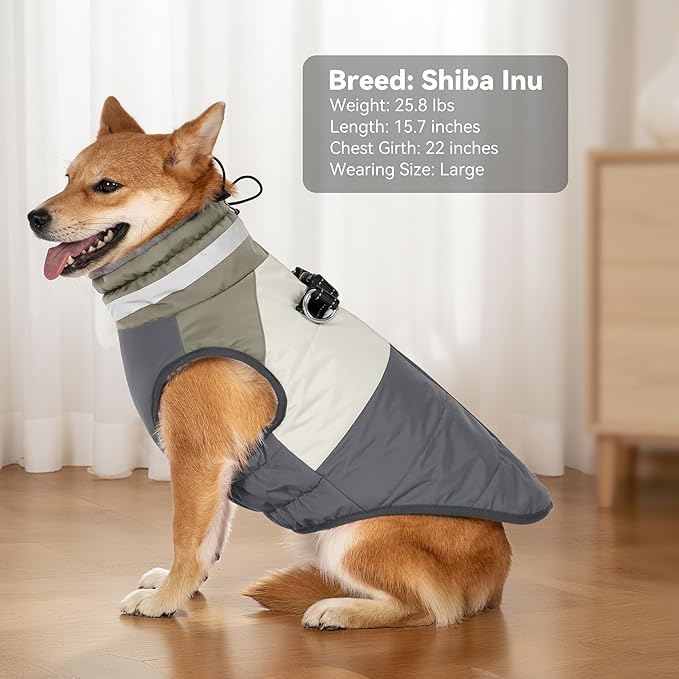 Dog Coats for Small Dogs, Waterproof Warm Dog Winter Jacket with Harness Built in, Reflective Puppy Cold Weather Coats Zip-up Pet Vest with Fleece Lined Dogs Snowsuit, Grey Small