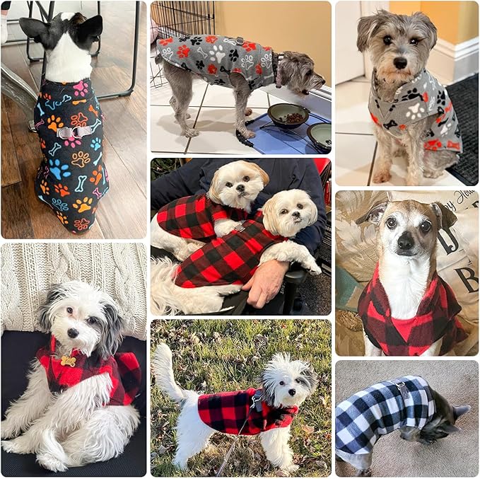 BEAUTYZOO Small Dog Sweater Fleece Vest Winter Jacket, D-Ring Leash Attachment for XS S Puppy Medium Sized Breeds Dogs, Cold Weather Dog Clothes Windproof Keep Warm, Classic White Plaid S
