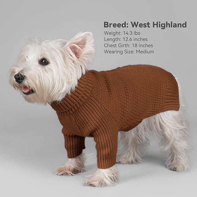 cyeollo Dog Sweaters for Medium Dogs Boy, Stretchy Warm Turtleneck Doggy Clothes for Fall Winter, Thermal Knit Pet Apparel with Sleeves, Brown XL